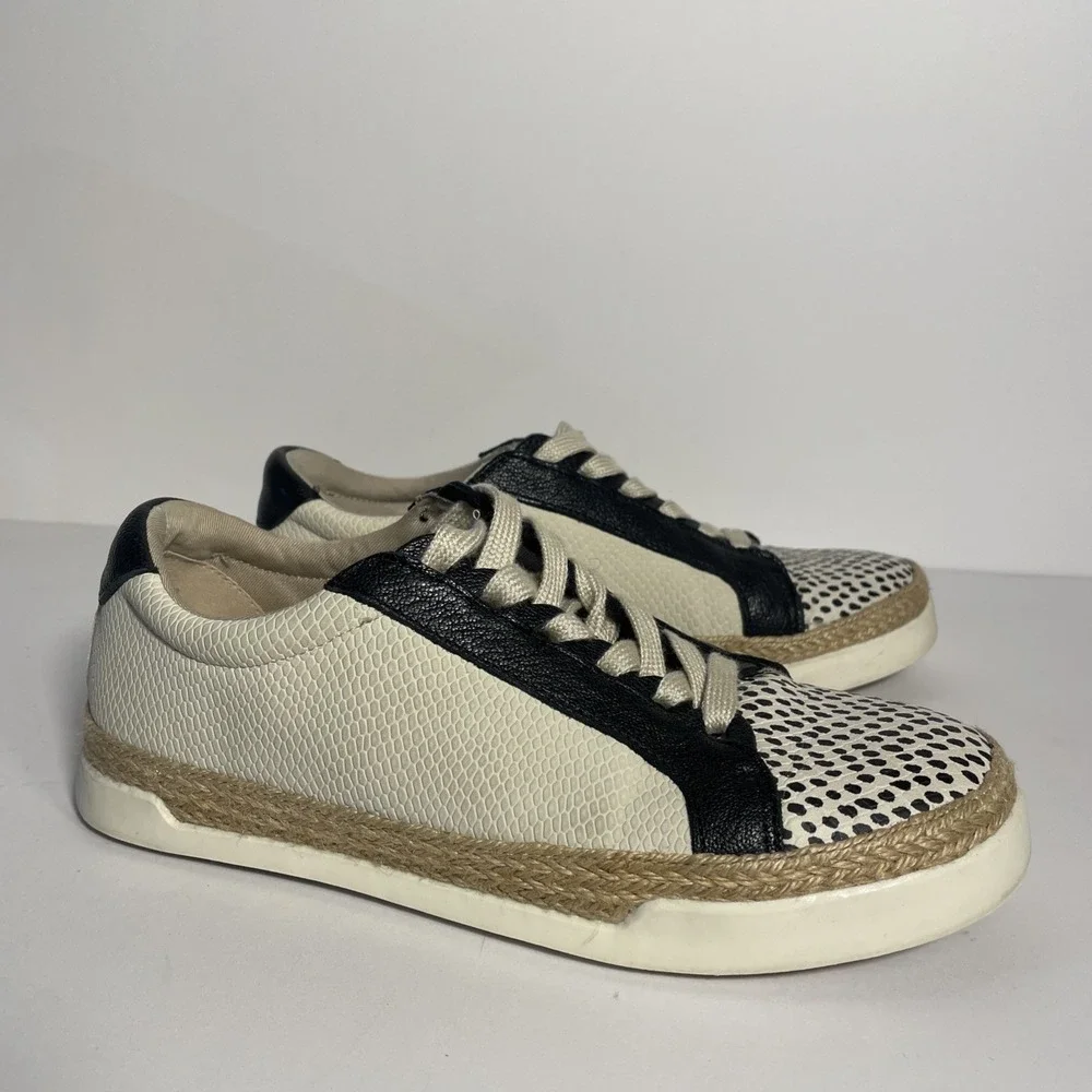 Crown Vintage Adelite Espadrille Beach Sneaker Women's 7.5M Leather‎ Black Cream